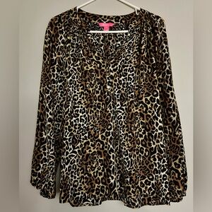 Lilly Pulitzer Leopard Print, Elsa shirt - 100% silk